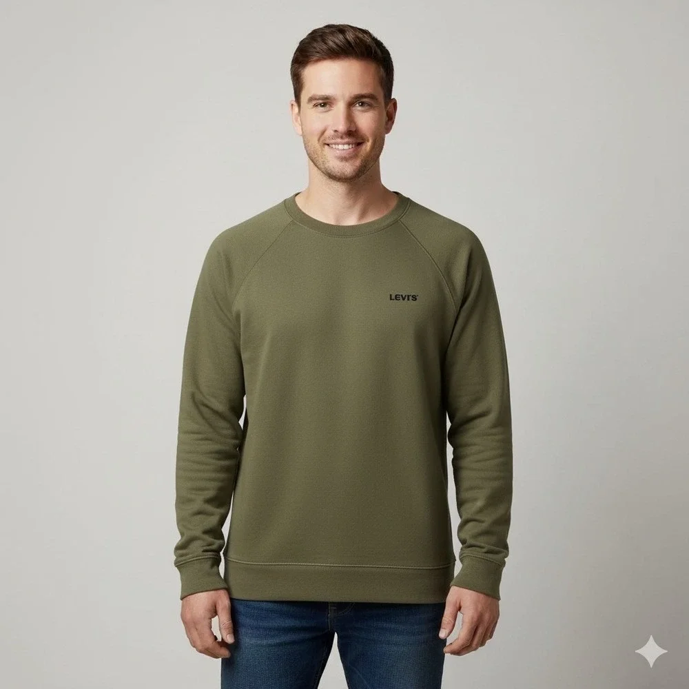 Levis Mens Size XL Green Sweatshirt Relaxed Fit Crew Neck Fleece Pullover Comfy‎